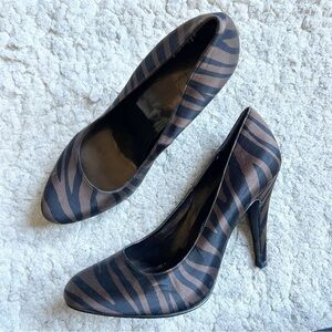 Jessica Simpson Brenda2 Satin Brown Black Zebra Almond Toe Heels Pumps Size 9